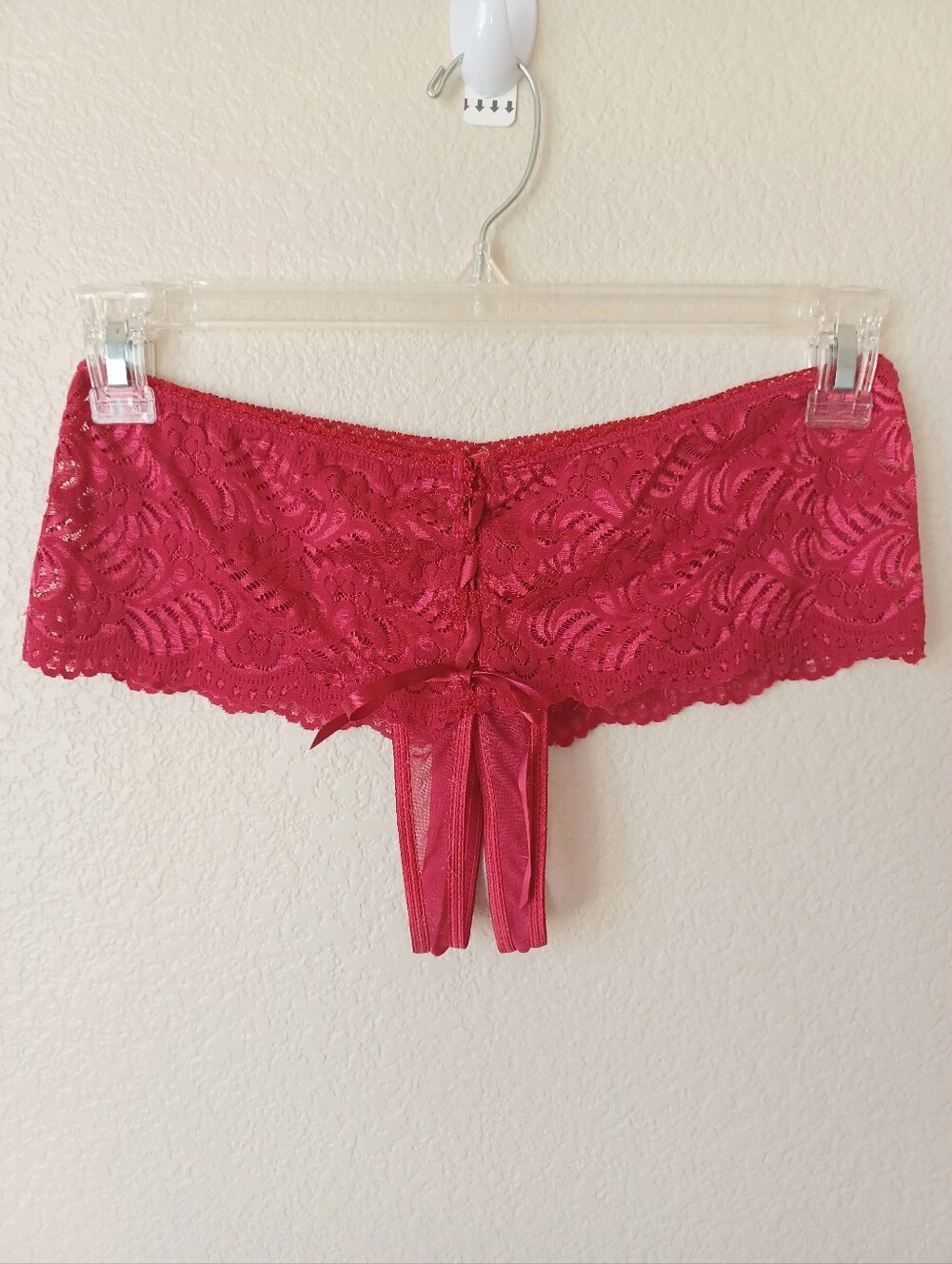 Vintage Frederick's of Hollywood Seduction Crotchless Lace Panty Red Womens L